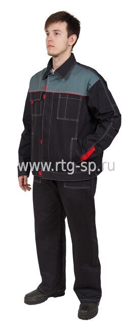 Костюм мужской "Фаворит" с брюками серый с св.серым (тк. Саржа 100% хлопок)